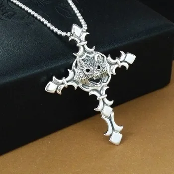 

S925 Sterling Silver Thai Silver Personality Fashion Wolf Head Cross Pendant Men's Jewelry Gift