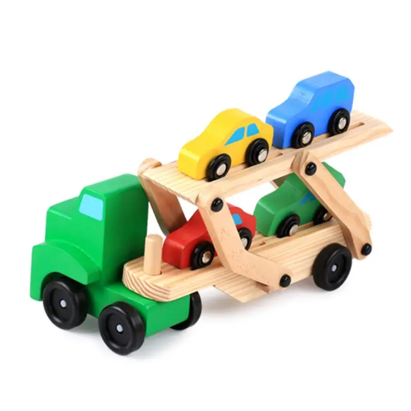 Деревянный, детский обучающие игрушки для детей двухэтажный трейлер игрушка-транспортер набор Y4QA