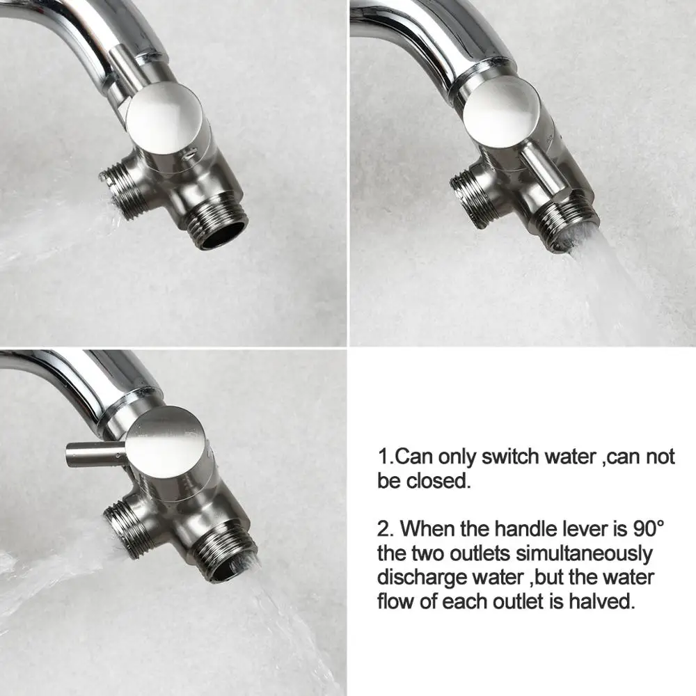 Shower Head Diverter Valve Diverter Valve Faucet Valve T Adapter Valve Shower Head Adapter Ciencia Brass G1/2&rsquo;&rsquo; For Handheld and Fixed Head