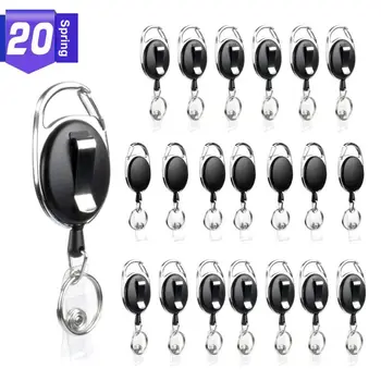 

20 Large Pack Black Retractable Badge ID Card Holders Keyring with Carabiner Reel Clips Keychain Fashion Jewelry Unisex