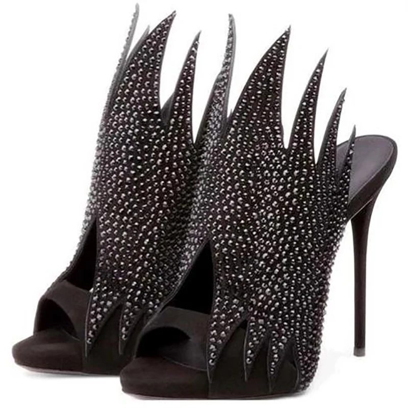 

Crystal Hight Heels Slipper Sandals Irregular Cut Peep-toe Stiletto Heel Slip On Dress Ladies Sandals Outside Slippery Party