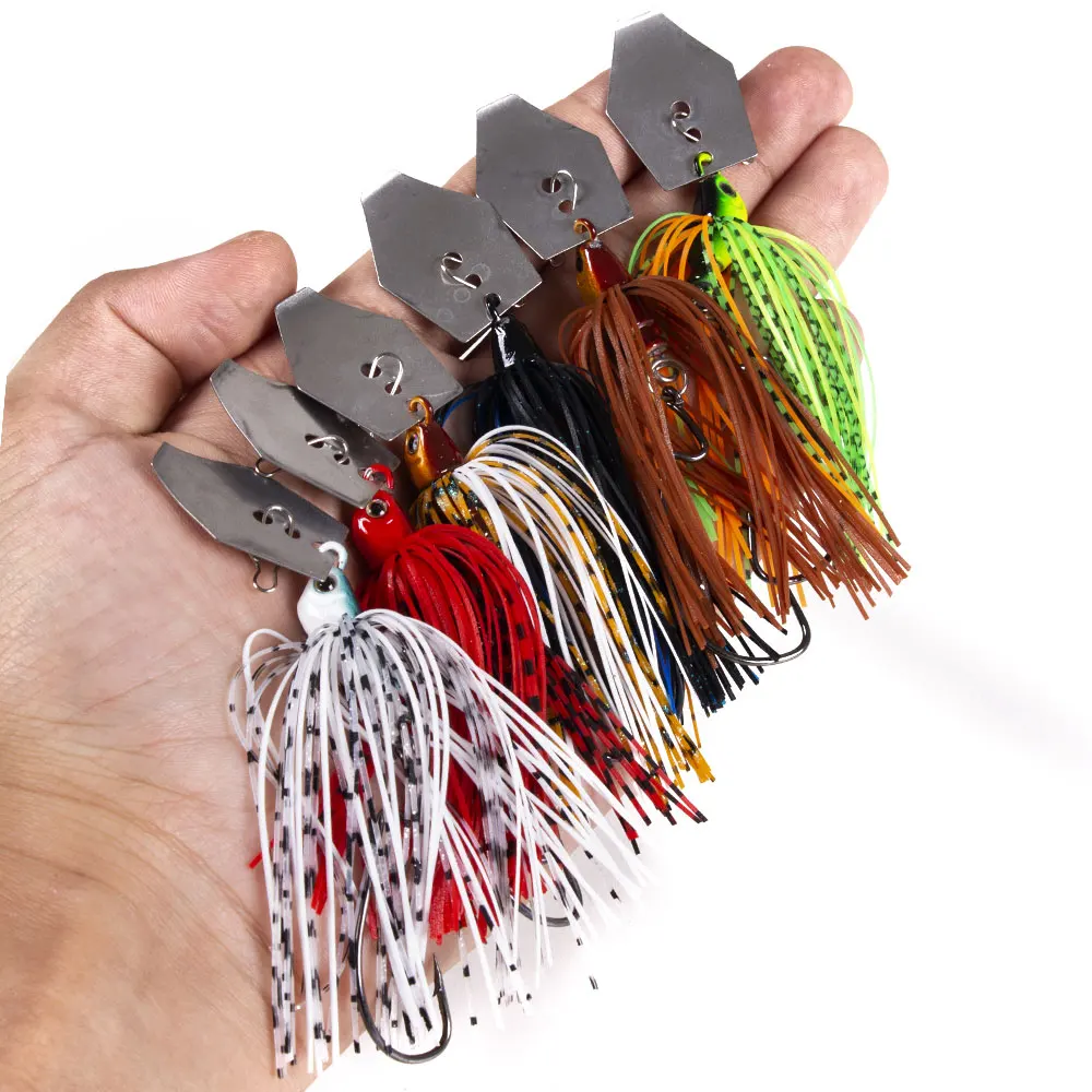 Hengjia 6pcs 11g Chatterbait Blade Bait with Rubber Skirt Weedless Fishing Lure Set Mixed Color-1