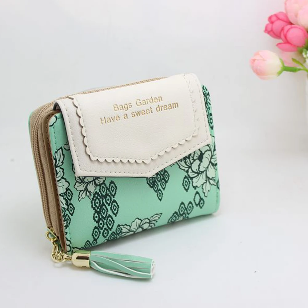 

Short Button Coin Purse Women Wallet Space Saving Foldable Storage Casual Gift Handheld Printed Card Holder Square Portable