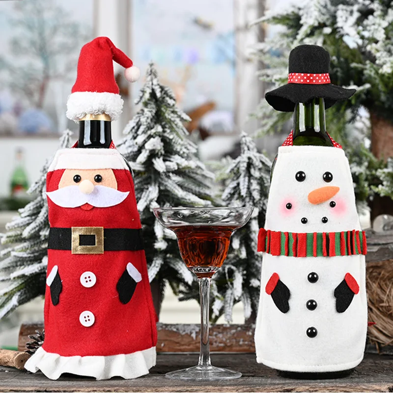 Милая шерстяная Рождественская винная бутылка крышка лося Снежинка свитер с деревом украшение для бутылки шампанского Рождественское украшение для дома