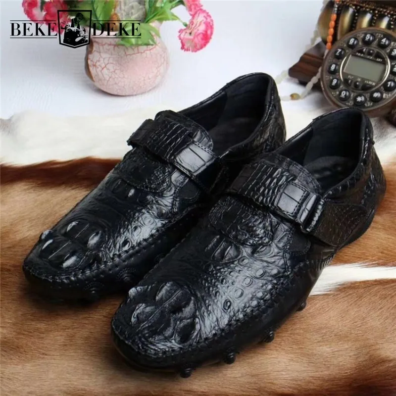 

Genuine Leather Shoes Crocodile Men Luxury Black Business Casual Flat Shoes Loafers Brand Comfortable Breathable Driving Shoes