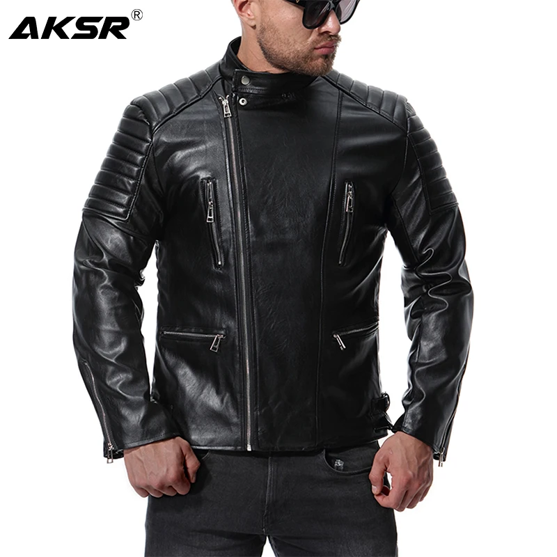 Мужские Модные Куртки из искусственной кожи AKSR Зимние Повседневные теплые