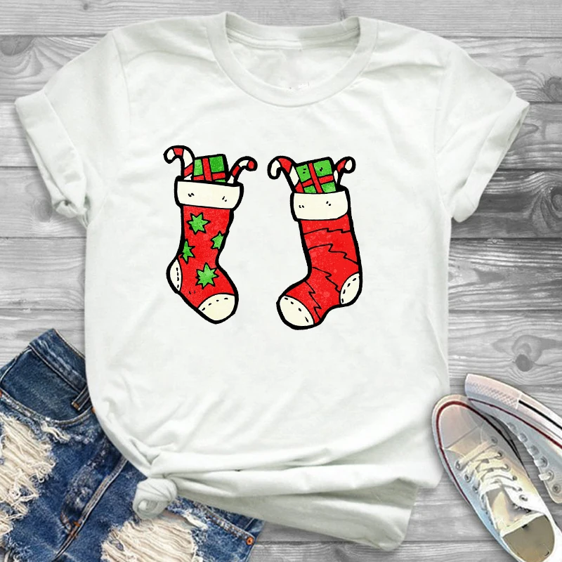 Tee Shirt Tees T-shirts Women Fashion Clothing Plaid Tree Truck New Year Merry Christmas Womens Female Graphic T Shirt T-Shirt - Цвет: CZ20474