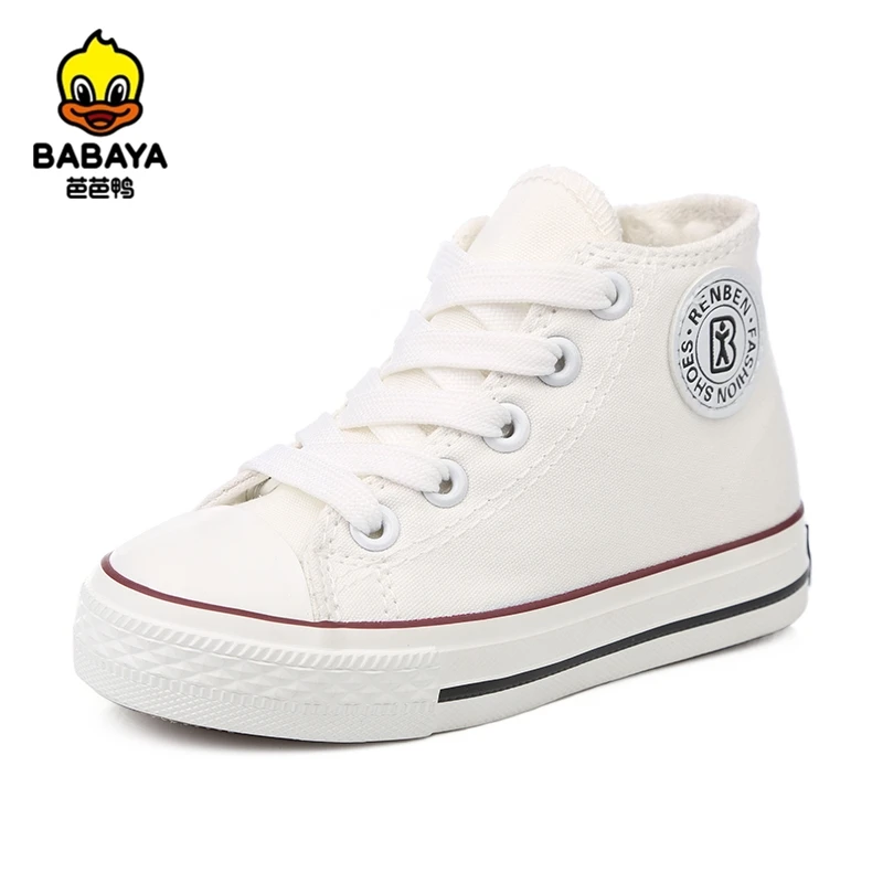 Kids Shoes for Girl High top Children Canvas Shoes Boys Girls White