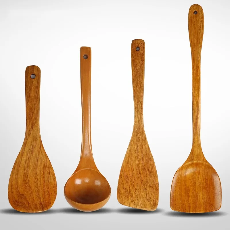 4PCS Kitchen Utensil Set Gold Wood Shovel Scoop Set Kitchen Cooking Utensils Spatula Gadgets Cooking Tools