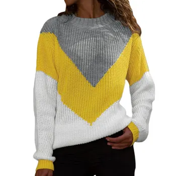 

2020 Long Sleeve Round Neck Cute Sweater Half Turtleneck Pullover Loose Long Sleeve Panel Color Winter Knit Coat New