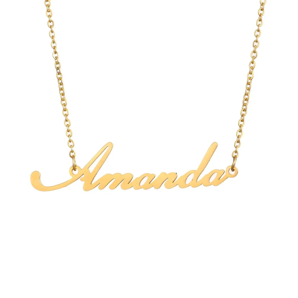 Прямая, персонализированное ожерелье на заказ, золотой цвет, нержавеющая сталь, имя Emily, ожерелье для подарка, кулон-табличка с именем, ожерелье s - Окраска металла: Amanda