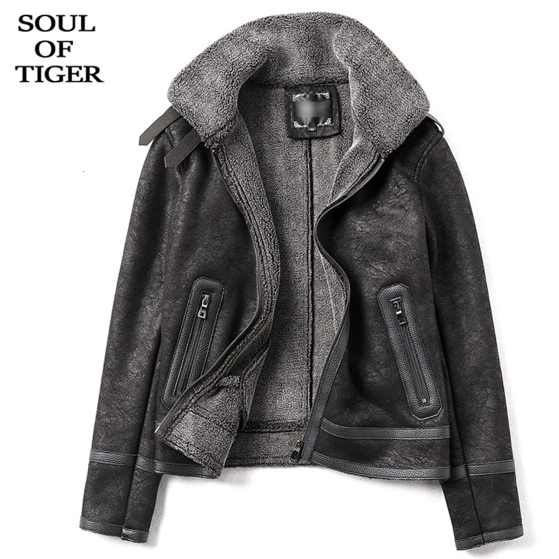 Мужская зимняя куртка с мехом SOUL OF TIGER теплая винтажная Байкерская кожаная