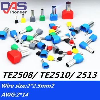 

TE2508 TE2510 TE2513 2X14 AWG Twin & Dual Entry Wire & Bootlace Ferrules For 2 X 2.5mm2 8.0mm 10mm 13mm Copper Length