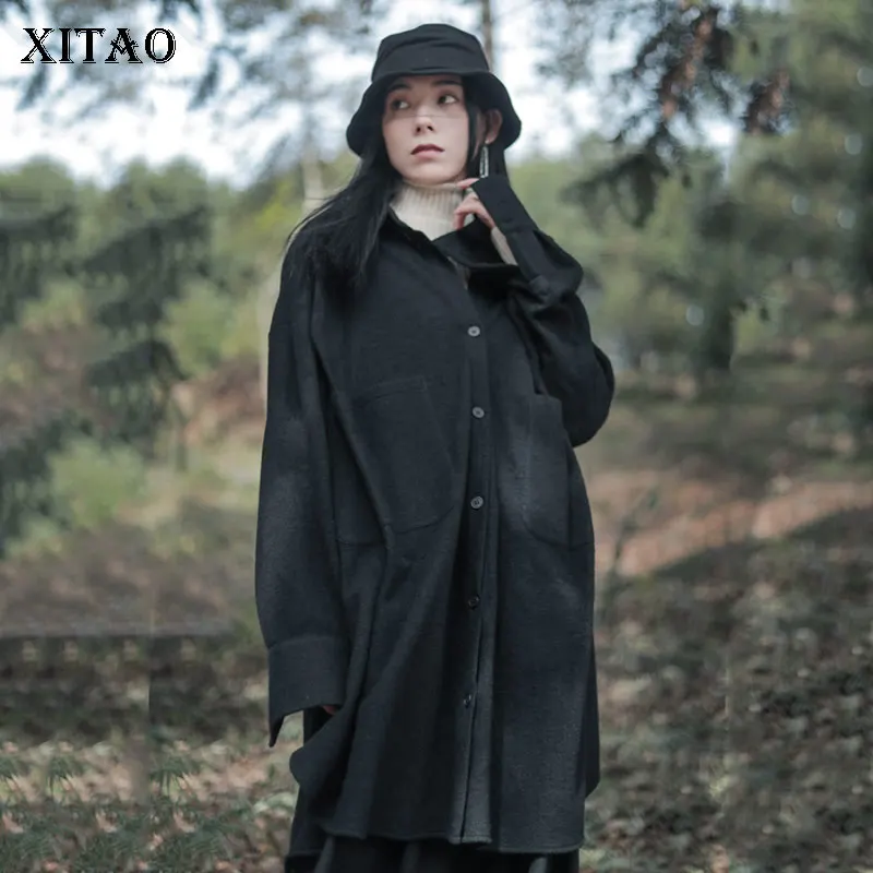 XITAO, черный, женский, смешанный, модный,, с одной грудью, полный рукав, весна, с карманом, свободный, миноритарного размера плюс, пальто DMY2583