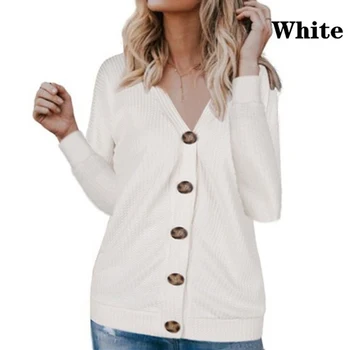 

Women Autumn Winter 2019 Solid Cardigans Solid Elegant Femme Cardigans Mujer Fashionable Casual V-Neck Sweaters