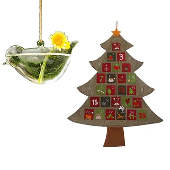 

1Pcs Bird Glass Vase Bottle Terrarium Hydroponic Container & 1Pcs Christmas Advent Calendar Hanging Countdown Calendar