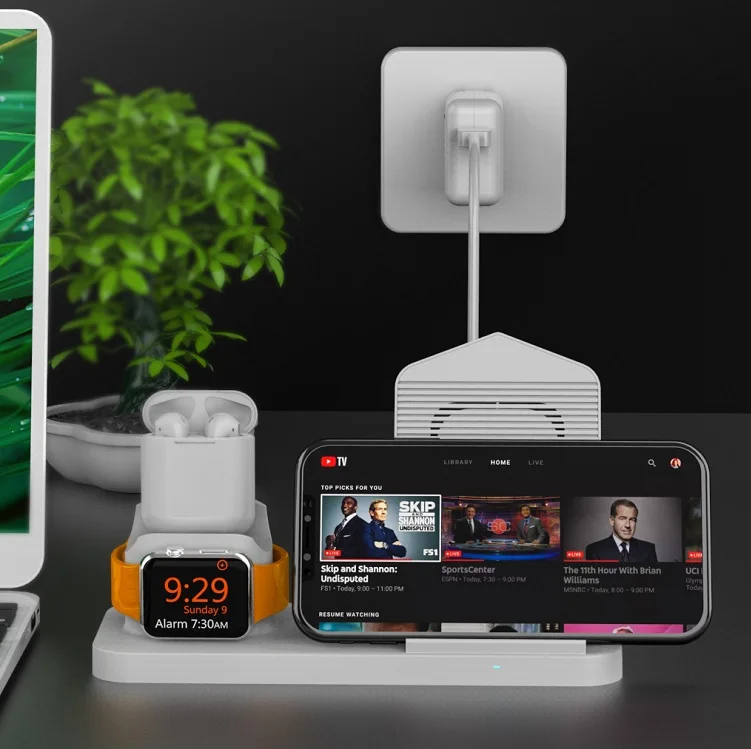 Desk Qi fast charge Wireless Charger Charging Stand Dock Station for iPhone watch Series 3 in 1Fast  Wireless Charger