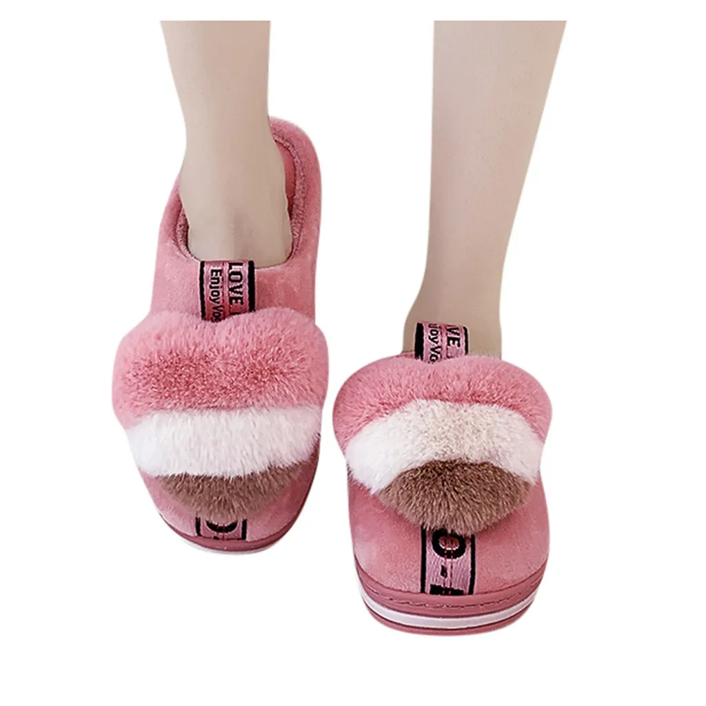 Cute Heart Fur Slides Women Winter Furry Slippers Ladies Warm Indoor Shoes Soft Plush Lovely Female Thermal Home Slippers#YL5