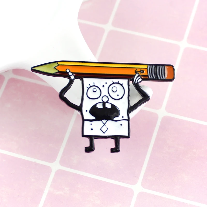 Смешной странный изображением Губки Боба карандаш булавки для детей эмалированный Нагрудный значок ювелирные изделия женские броши подарки аксессуары