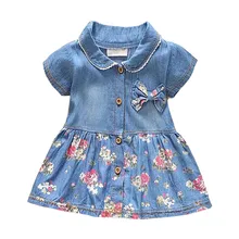 Г. Весенне-летнее платье для маленьких девочек Повседневный стиль, детское джинсовое платье с цветочным рисунком и бантом для девочек отложной воротник с лацканами, одежда для маленьких девочек