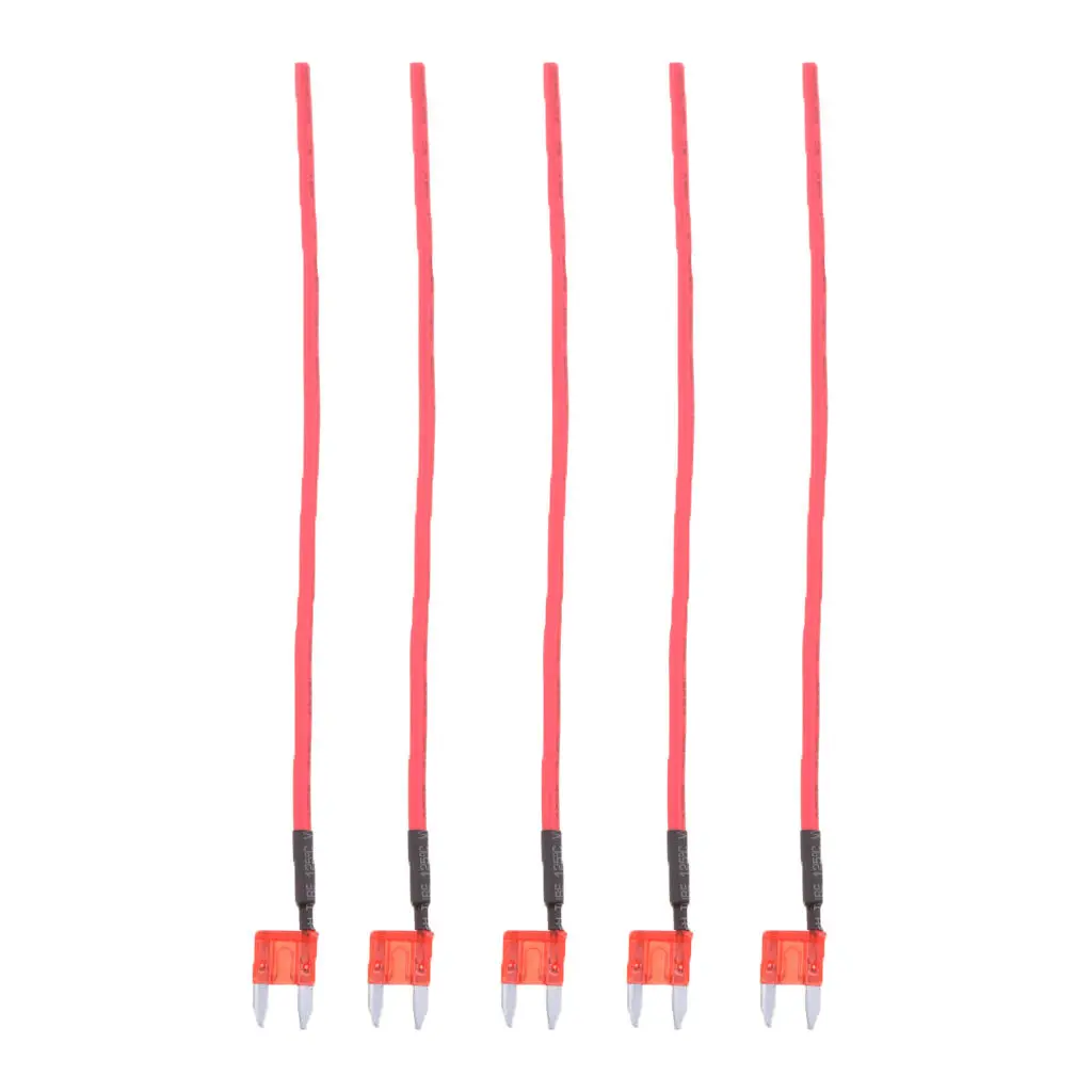 Car Truck Boat Mini Blade Fuses 5 Pieces 10A 32V 16 AWG Wire