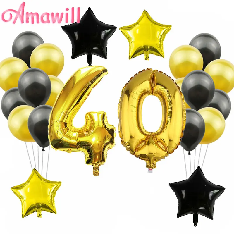 

Amawill 40th Happy Birthday Gold Star 32inch Number Foil Balloon 40 Years Old Birthday Party Decor Supplies 7D
