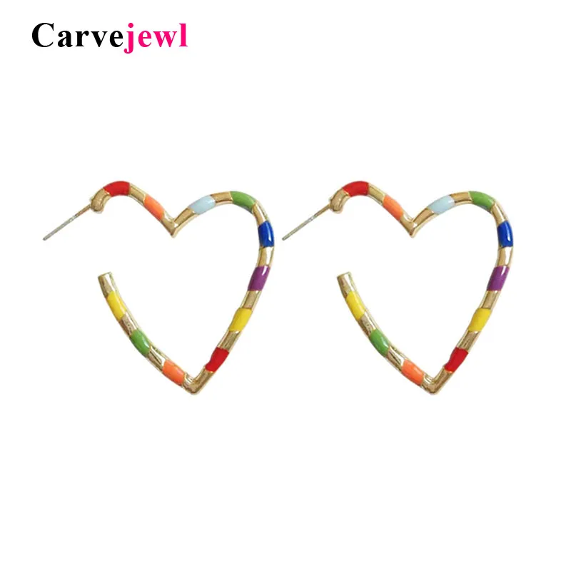 Carvejewl, новинка,, серьги-кольца, покрытые эмалью, Ретро стиль, милые серьги в форме большого сердца, Женские Ювелирные изделия, подарки дружбы