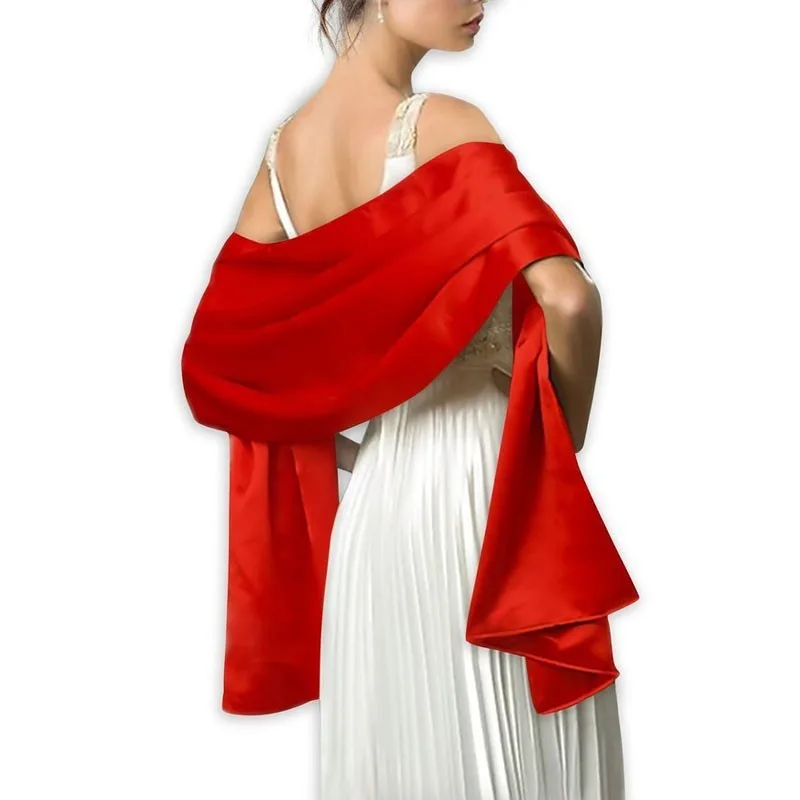 Модная женская шаль, длинная, 200*45 см, свадебные платья, белая атласная шаль, шали на заказ, доступны цвета - Цвет: Красный