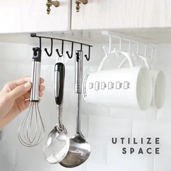 

Under Cabinet Hanger Rack with 6 Hooks Kitchen Cupboard Storage Shelf Hook HG99