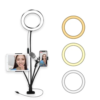 

20Cm LED Ring Light with IPad Microphone Phone Holder Desktop for Makeup Tutorial YouTube Video Live Stream