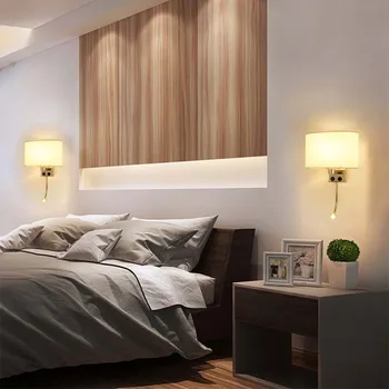 

Classic Fabric Wall Lamp Indoor Modern Bedside Applique Murale Luminaire with Reading Lamp Home Hotel Decorative Led Wall Lights