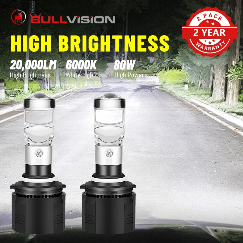 Bullvision H7 الصمام العلوي 20000LM ثنائية جهاز عرض (بروجكتور) ليد عدسة LED H4 H11 H8 H9 9005 9006 HB3 HB4 6000K CSP مرحبا/لو شعاع عدسة كشافات