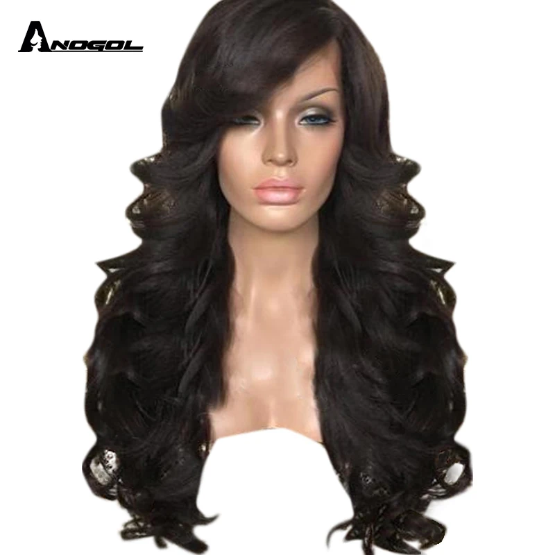 

Anogol 613 Blonde Long Body Wave 1B# Black Fiber Futura Fiber Side Part Synthetic Lace Front Wig Heat Resistant For Women