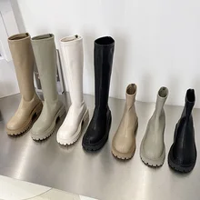 

Women's Long Boots Soft PU Leather Winter Warm Fur Shoes Thick Soled Platform Fashion Ladies Knee High Boots 2021 Female Boot