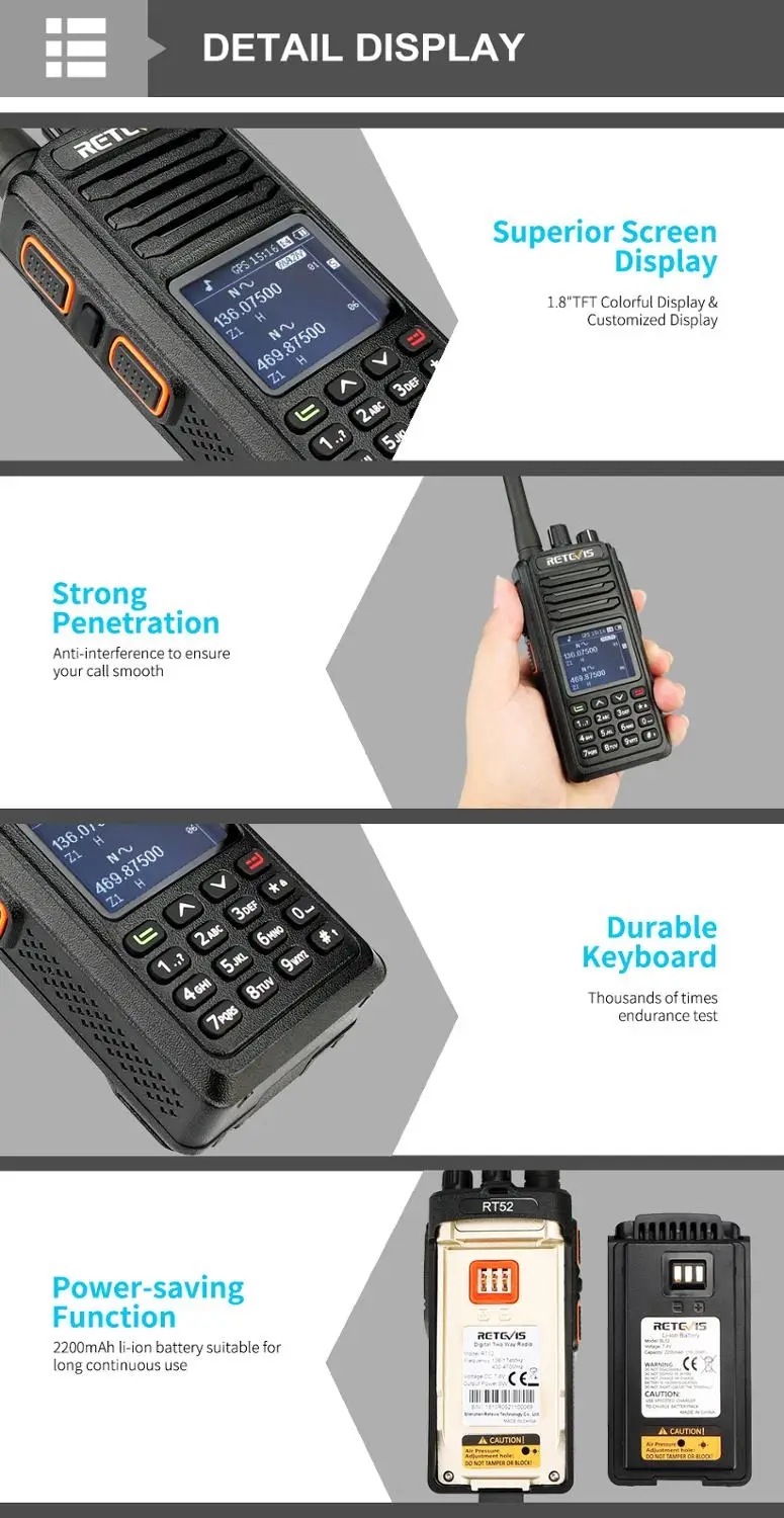 2 шт. Retevis RT52 Цифровой Dual Band gps DMR радио портативная рация VHF UHF Dual PTT до 4000 Каналы радиолюбителей КВ трансивер