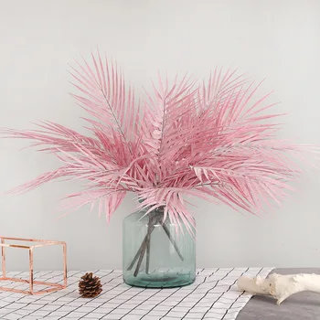 

New Style Artificial Plant 7 Fork Candy-Colored Areca Palm Leaf Wedding Decoration Plant Wall with Wood Plastic Fake Leaf