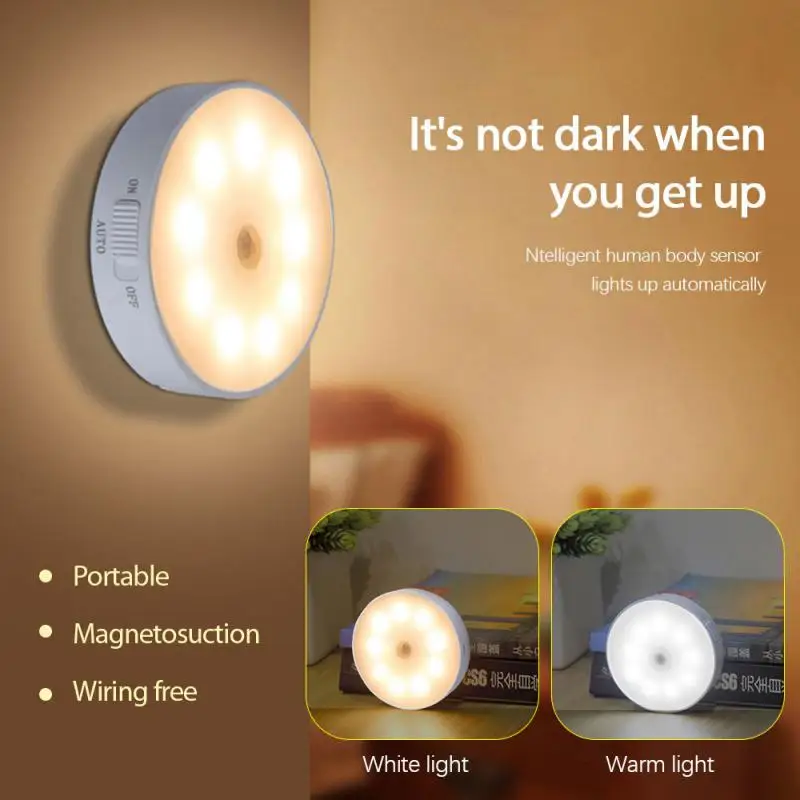 

Body Motion Sensor LED Rechargeable Wireless Energy-saving LED White/warm Night Light For Bedroom Washroom Closet Stairs Kitchen