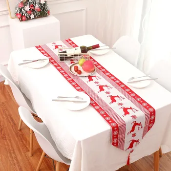 

Christmas Tablecloth Christmas Decorations for Home Cotton Linen Table Cover Track on the Table Flag Desktop Xmas Home Decor /C