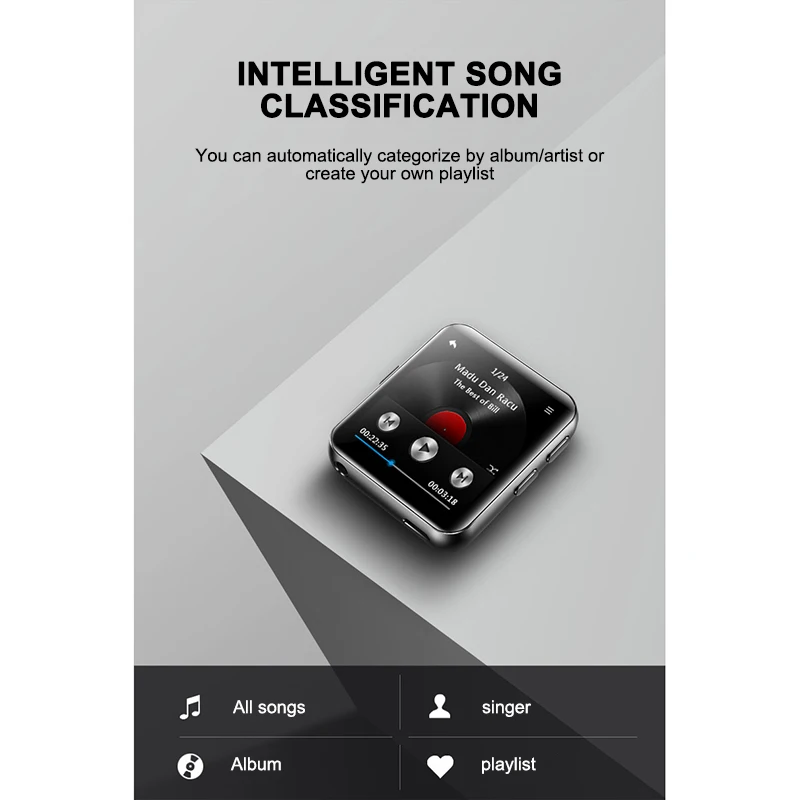 Мини Клип MP3-плеер Bluetooth с 1," сенсорным экраном MP3 музыкальный плеер Портативный hifi металлический аудио плеер с FM для бега