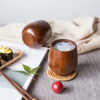 

Retro Wood Cup Primitive Handmade Natural Wooden Big Belly Cup Breakfast Beer Milk Drinkware Green Tea Cup water bottle