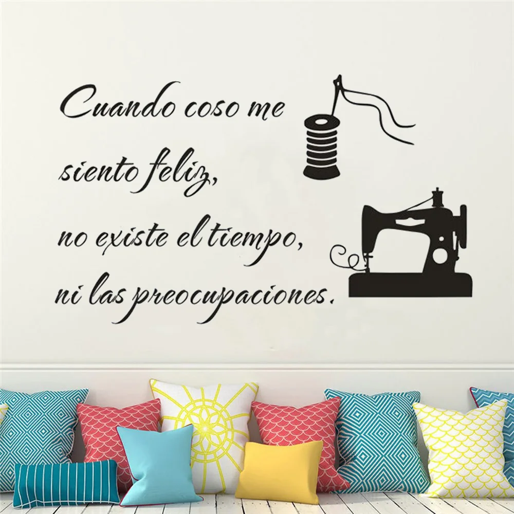 

Spanish Sewing Texts Vinyl Decal When I sew I feel happy Quote Wall Sticker Clothes Shop Décor Sewing Machine Wall Poster