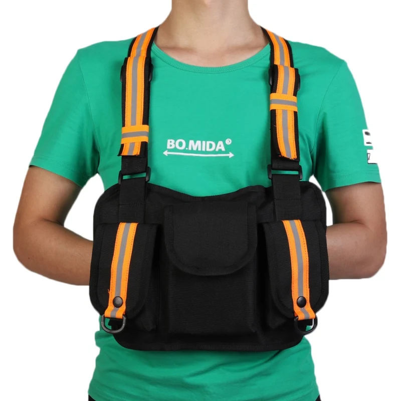 TOP Outdoor Fashion Reflective Multi-function Chest Bag Vest Hip Hop Street Beat Chest Bag Hunting Vest