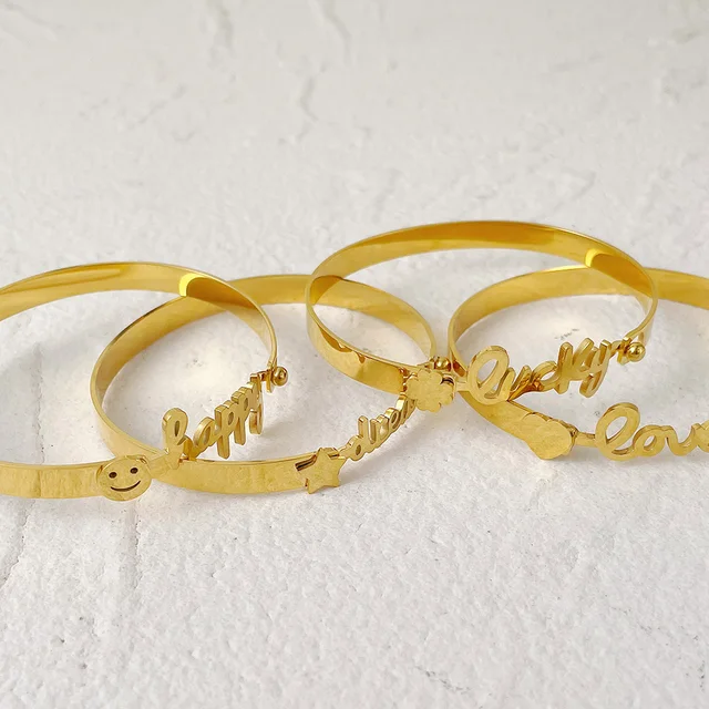 ENFASHION Stainless Steel Letter Bangle Gold Color Bracelet For Women Fashion Jewelry Initial Bracelets Set Pulseras Mujer B2271 4