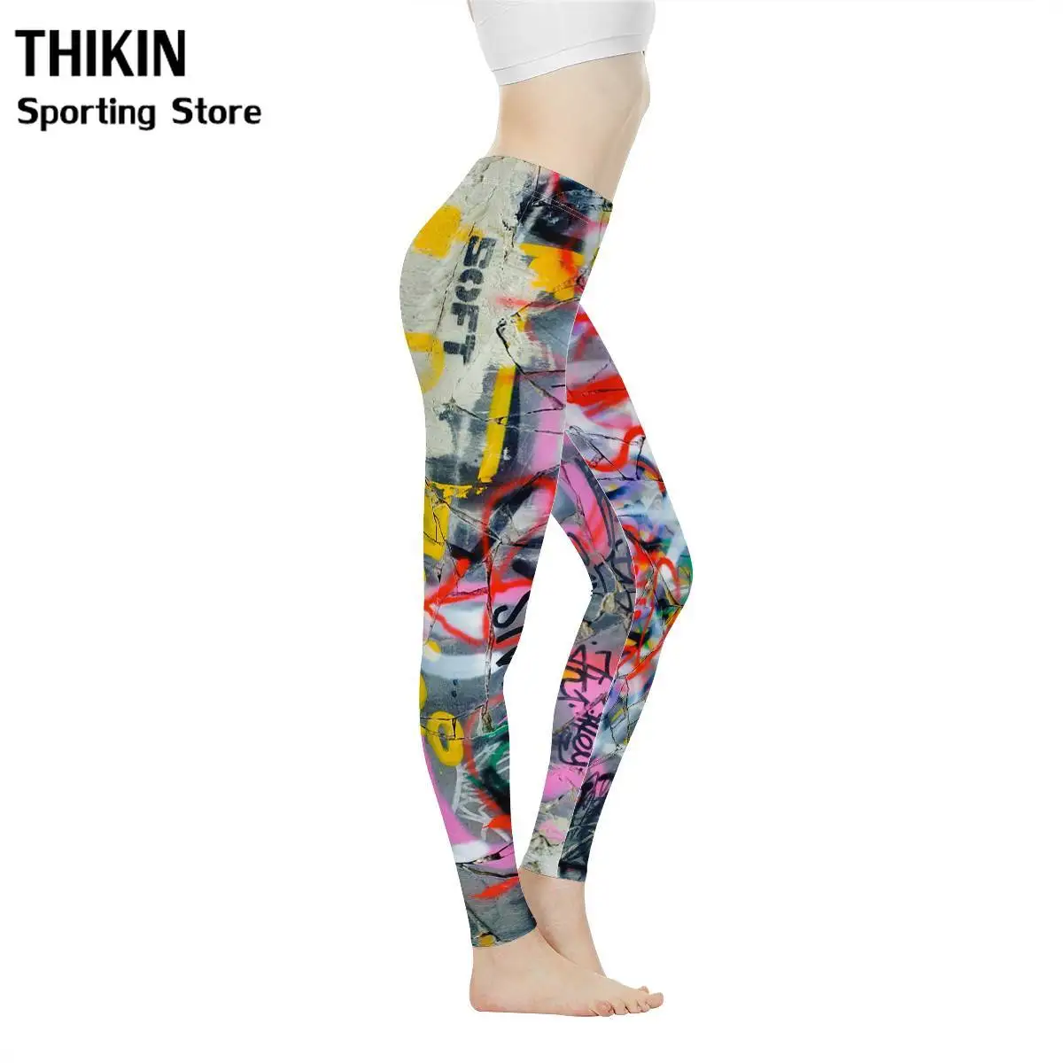 THIKIN Gym Yoga брюки для женщин Новая мода Граффити стиль Омбре бесшовные легинсы для танцев дамы Высокая Талия Йога облегающие брюки
