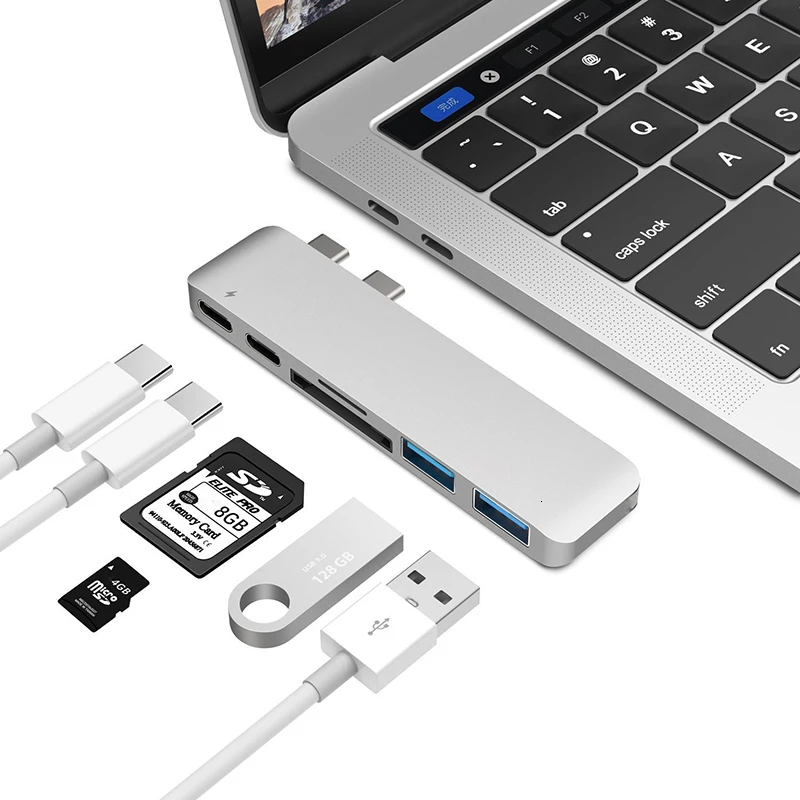 USB C концентратор type C Thunderbolt 3 док-станция 5 в 1 USB-C адаптер Dongle Combo с USB 3,0 портами TF слот Micro SD карта для MacBook Pro