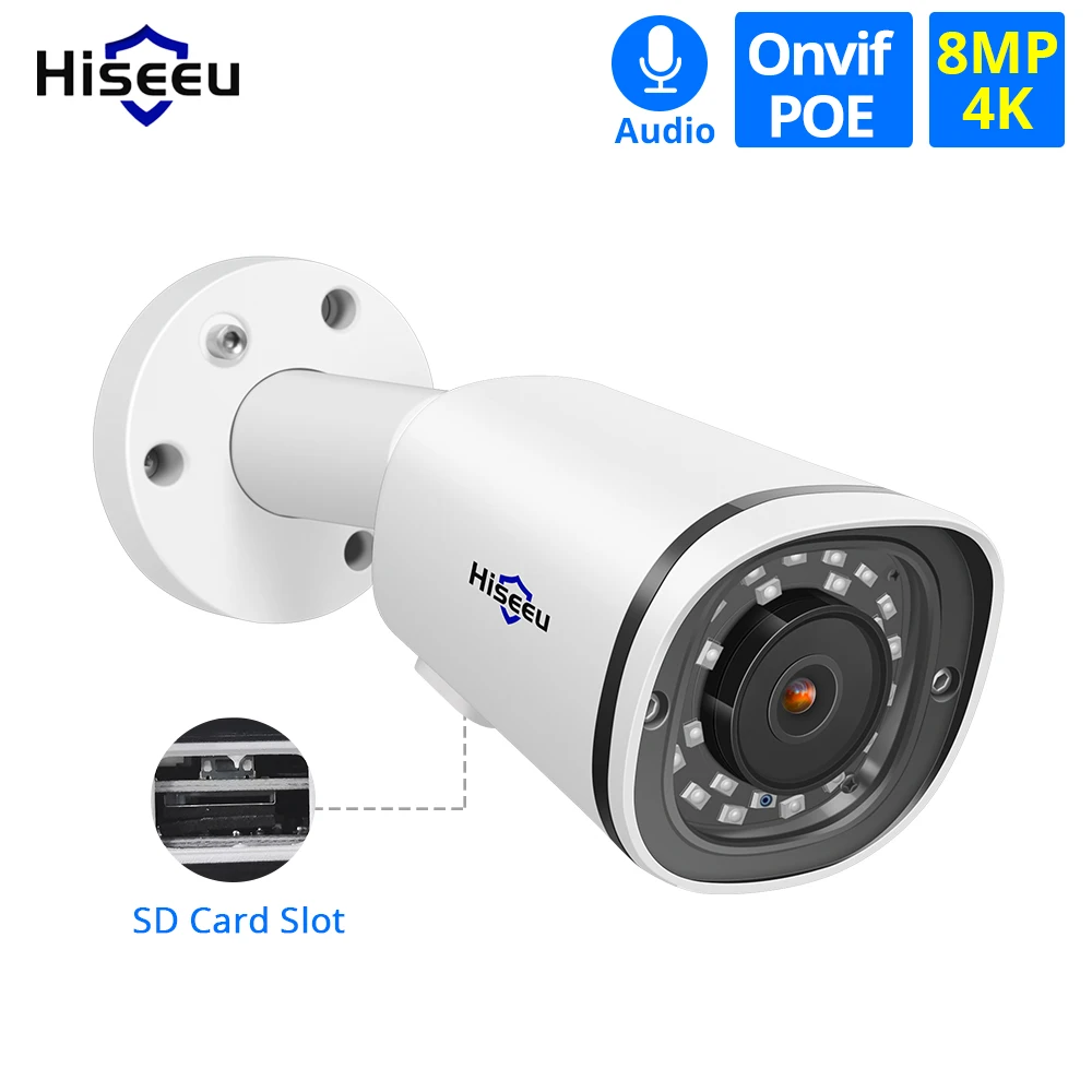 Best place to buy Chance for  Hiseeu 4K 8MP POE IP Camera Outdoor Waterproof Audio CCTV Bullet Camera SD Card Slot Motion Detecti