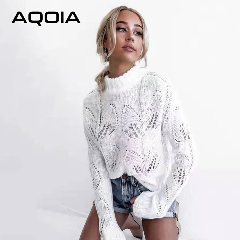 Najtaniej AQOIA koreański, z długimi rękawami kobiety Withe sweter Plus Size golfem dzianiny damskie swetry swetry 2019 zima odzież damska