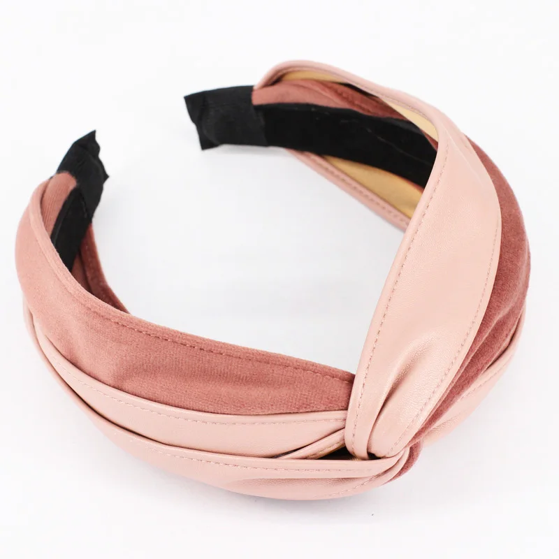 pink 12 шт. разноцветные корейские витые повязки для волос женские украшения для волос бархатная повязка из искусственной кожи аксессуары для волос в стиле пэчворк - Цвет: pink