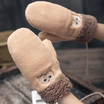 

Fashion Winter Women Warm Knit Embroidery Touch Screen Gloves Female Cute Cartoon Cat Plus Velvet Thick Warm Driving mittens H75
