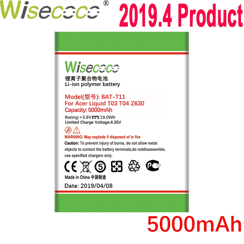 

WISECOCO 5000mAh BAT-T11 Battery For Acer Liquid T03 T04 Z630 Z630S Mobile Phone Latest Production Battery With Tracking Number